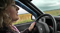 In car sexy Milf masturbates pussy gets wet orgasm and squirt public. Without panties